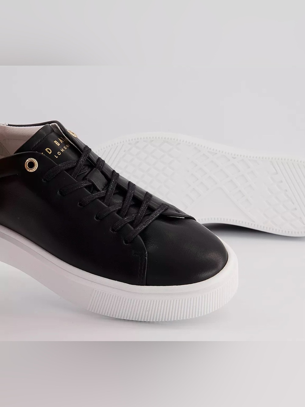 Ted Baker Lornea Trainer in Black Leather Platform-Style Sneaker with White Sole
